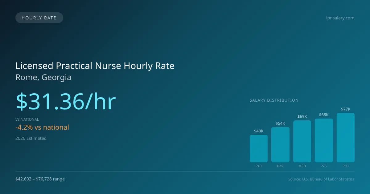 Licensed Practical Nurse Hourly Rate in Rome, GA — 2026 est., based on 2025 BLS