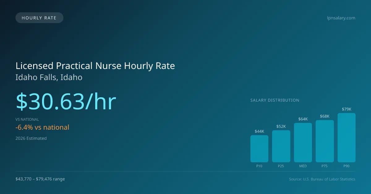 Licensed Practical Nurse Hourly Rate in Idaho Falls, ID — 2026 est., based on 2025 BLS