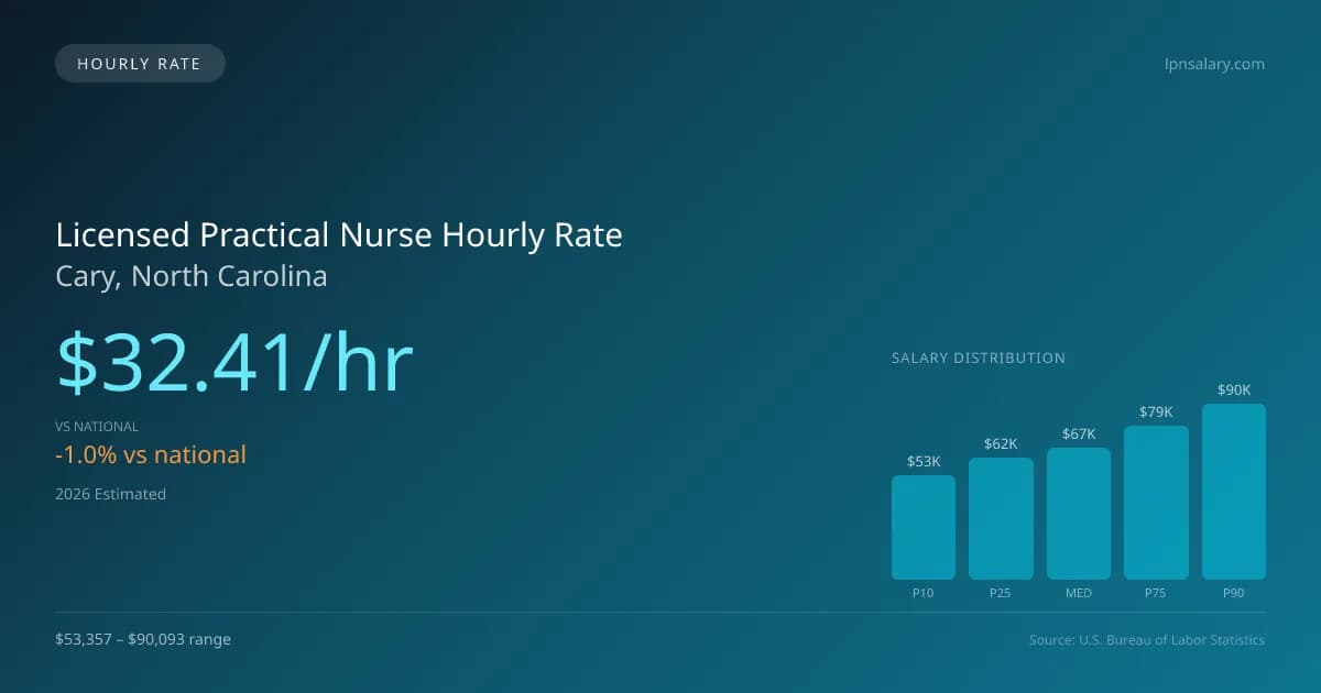 Licensed Practical Nurse Hourly Rate in Cary, NC — 2026 est., based on 2025 BLS