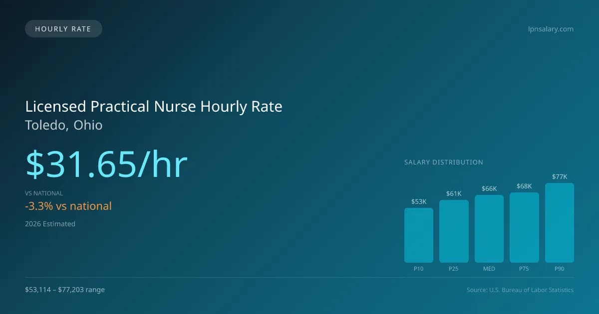 Licensed Practical Nurse Hourly Rate in Toledo, OH — 2026 est., based on 2025 BLS