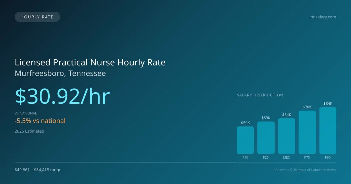 Licensed Practical Nurse Hourly Rate in Murfreesboro, TN — 2026 est., based on 2025 BLS