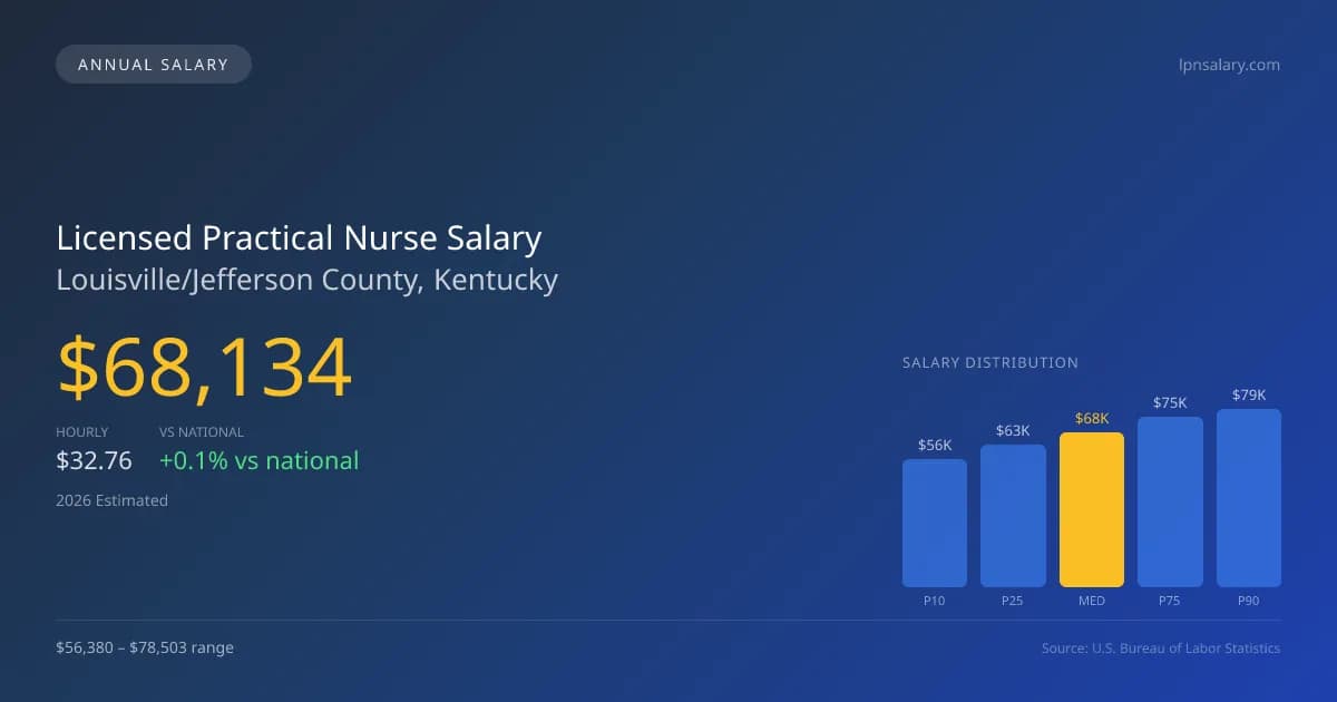 Licensed Practical Nurse Salary in Louisville/Jefferson County, KY — 2026 est., based on 2025 BLS