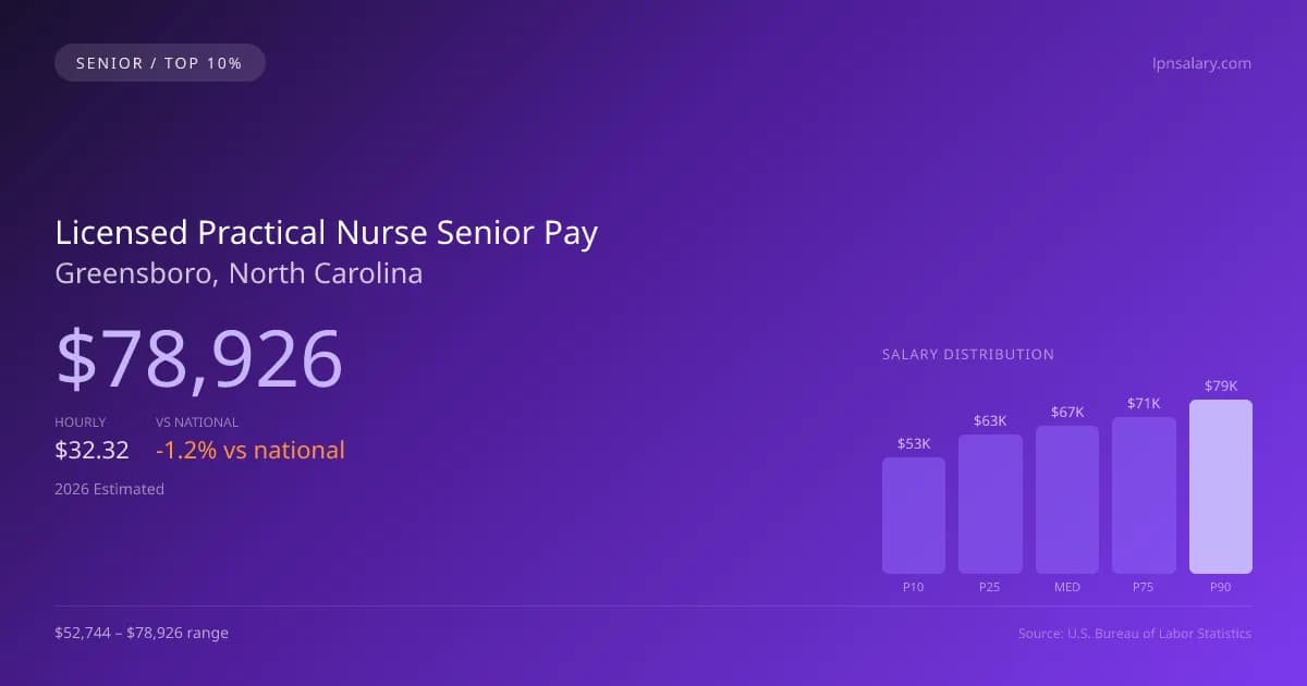 Licensed Practical Nurse Senior Salary in Greensboro, NC — 2026 est., based on 2025 BLS