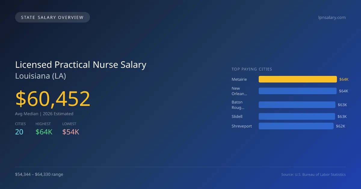 Licensed Practical Nurse Salary in Louisiana - 2025 BLS Data Infographic