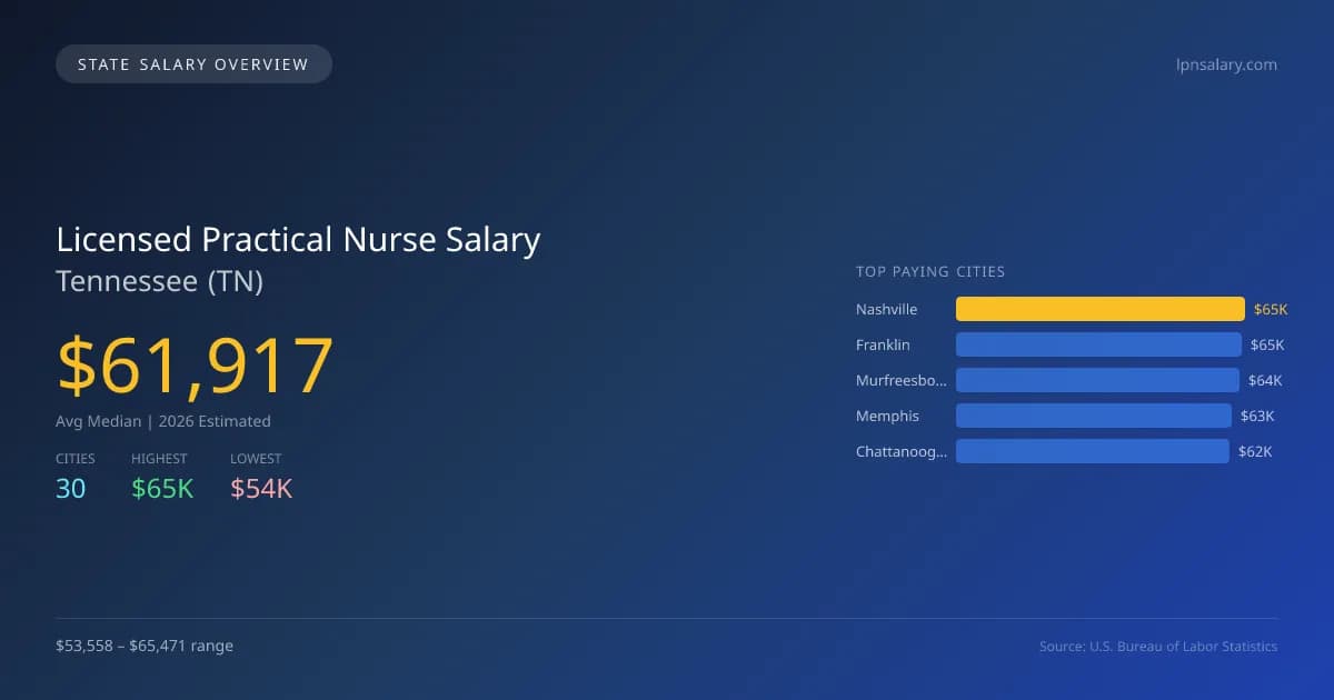 Licensed Practical Nurse Salary in Tennessee - 2025 BLS Data Infographic