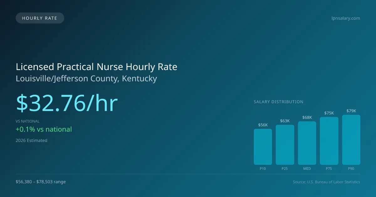 Licensed Practical Nurse Hourly Rate in Louisville/Jefferson County, KY — 2026 est., based on 2025 BLS
