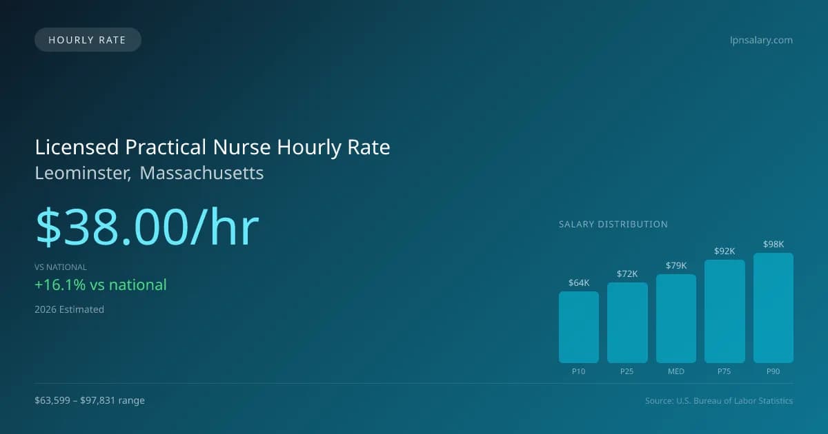 Licensed Practical Nurse Hourly Rate in Leominster, MA — 2026 est., based on 2025 BLS