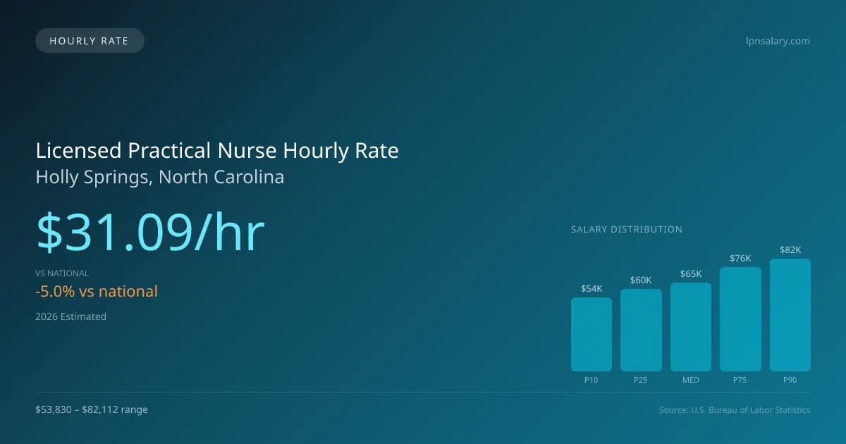 Licensed Practical Nurse Hourly Rate in Holly Springs, NC — 2026 est., based on 2025 BLS