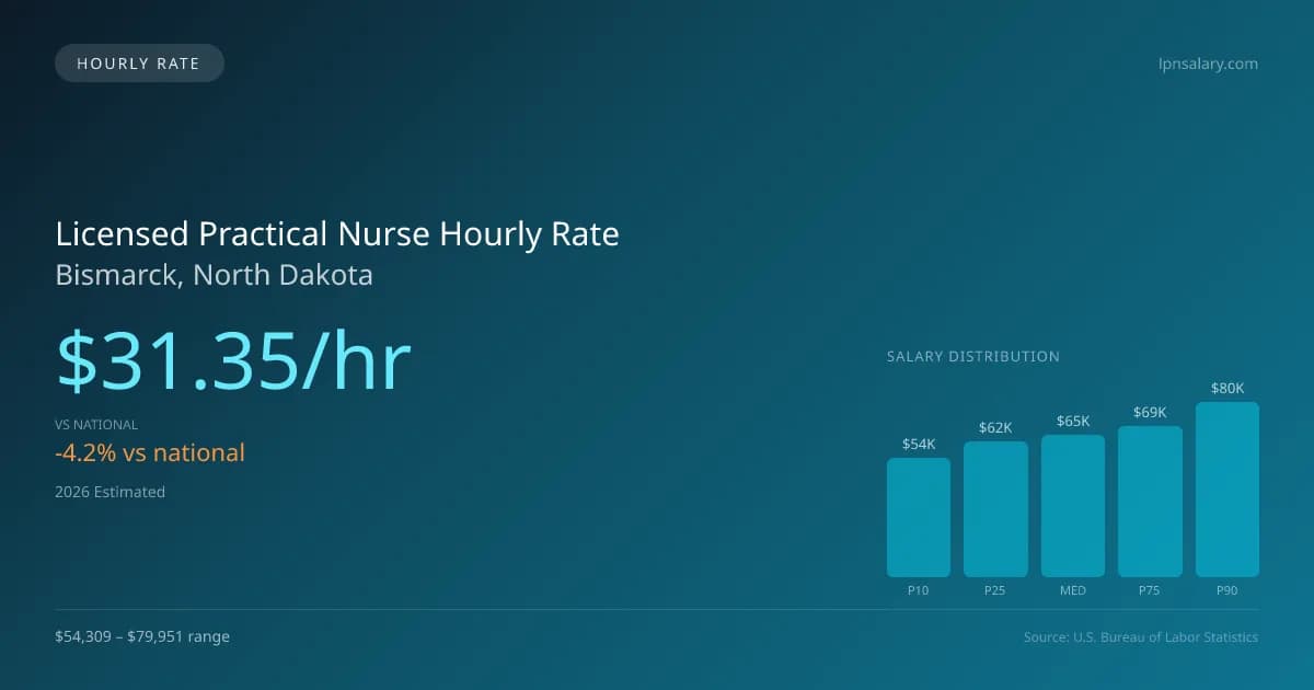 Licensed Practical Nurse Hourly Rate in Bismarck, ND — 2026 est., based on 2025 BLS