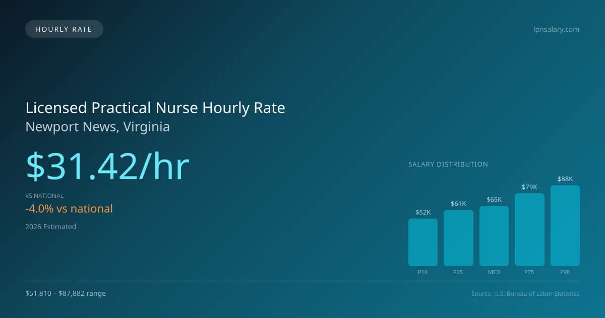 Licensed Practical Nurse Hourly Rate in Newport News, VA — 2026 est., based on 2025 BLS
