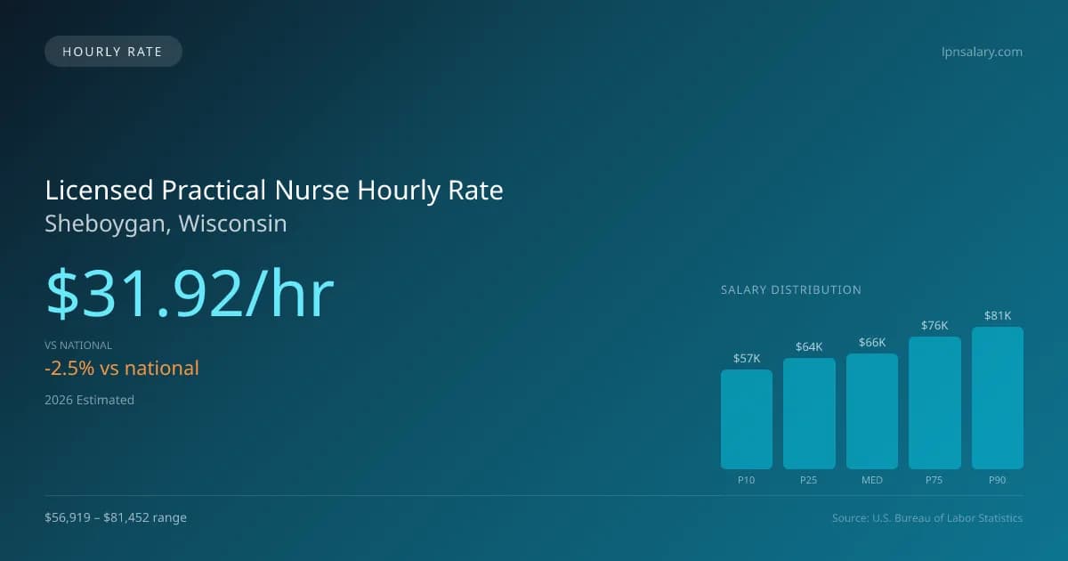 Licensed Practical Nurse Hourly Rate in Sheboygan, WI — 2026 est., based on 2025 BLS