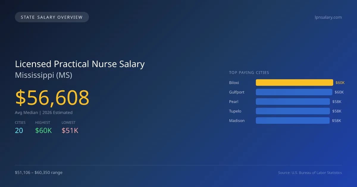 Licensed Practical Nurse Salary in Mississippi - 2025 BLS Data Infographic