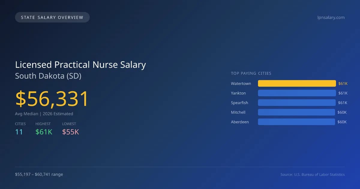 Licensed Practical Nurse Salary in South Dakota - 2025 BLS Data Infographic