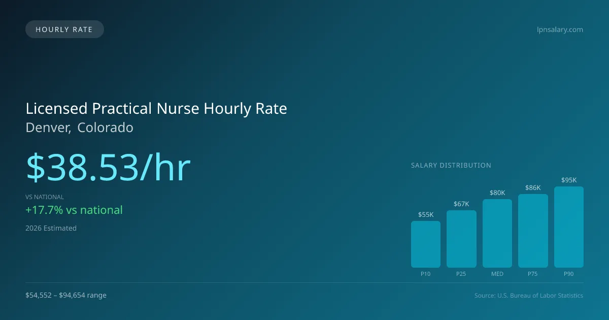 Licensed Practical Nurse Hourly Rate in Denver, CO — 2026 est., based on 2025 BLS