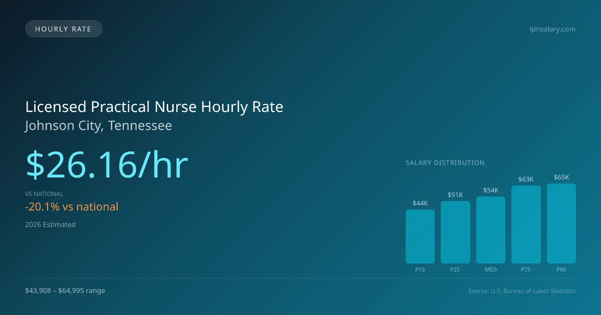 Licensed Practical Nurse Hourly Rate in Johnson City, TN — 2026 est., based on 2025 BLS