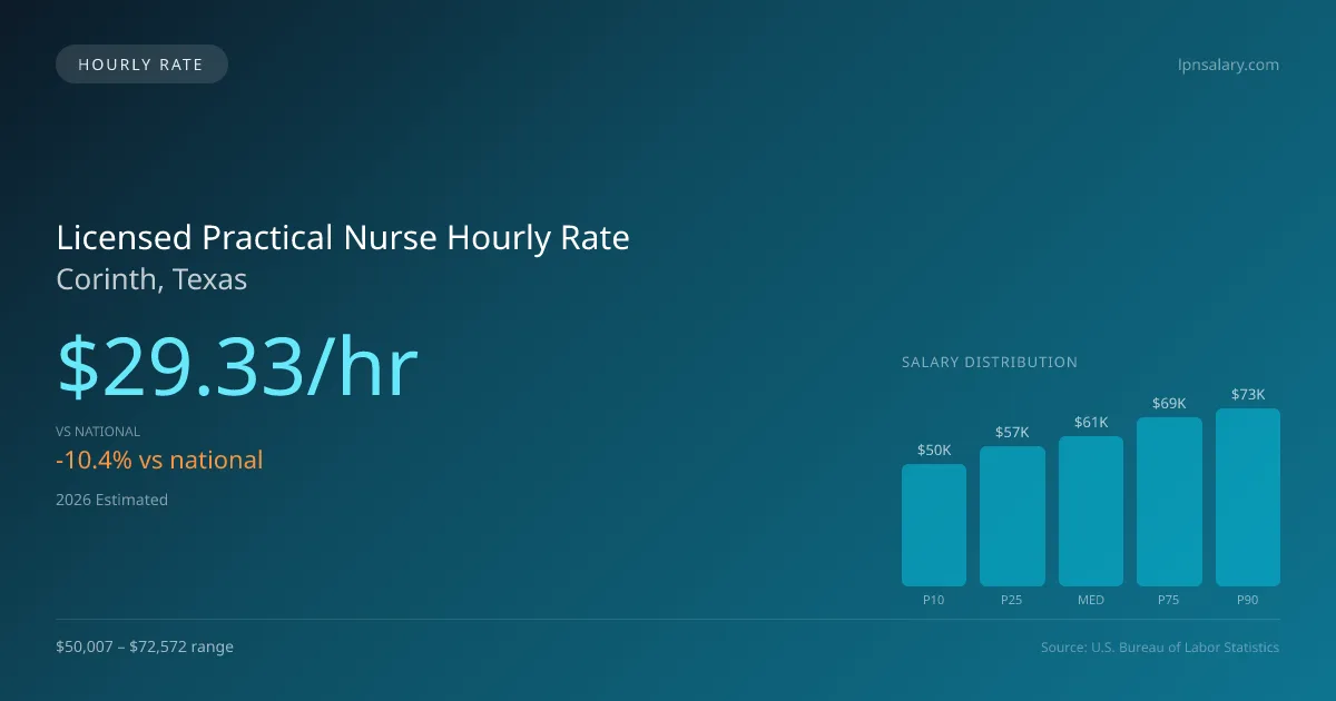 Licensed Practical Nurse Hourly Rate in Corinth, TX — 2026 est., based on 2025 BLS