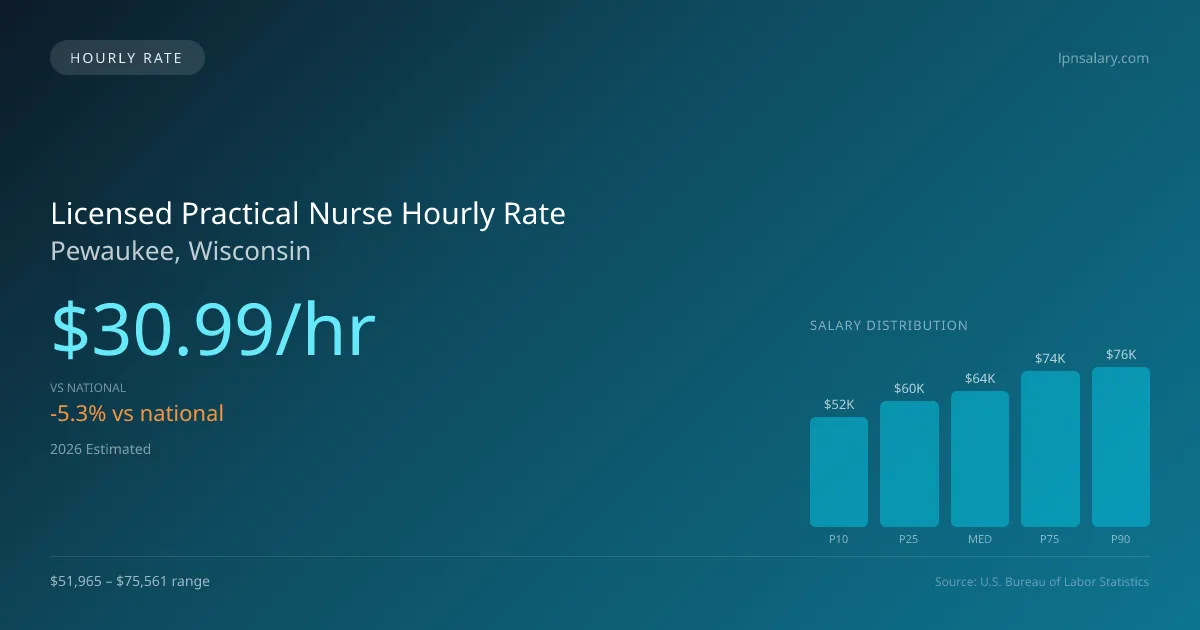 Licensed Practical Nurse Hourly Rate in Pewaukee, WI — 2026 est., based on 2025 BLS