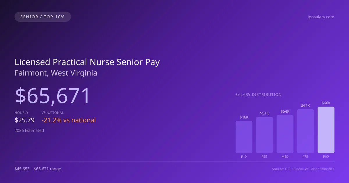Licensed Practical Nurse Senior Salary in Fairmont, WV — 2026 est., based on 2025 BLS